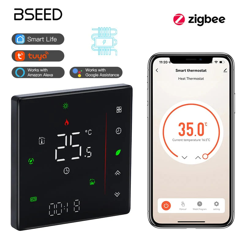 BSEED Okostermosztát padlófűtéshez Zigbee vagy Wifi vezérelt