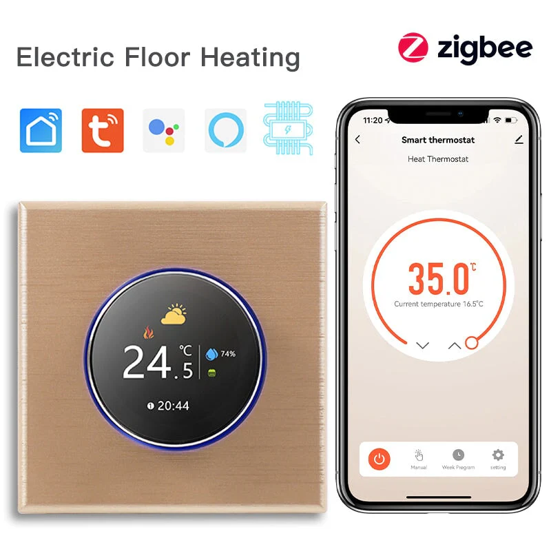 BSEED Okostermosztát padlófűtéshez Zigbee vagy Wifi vezérelt 4 színben